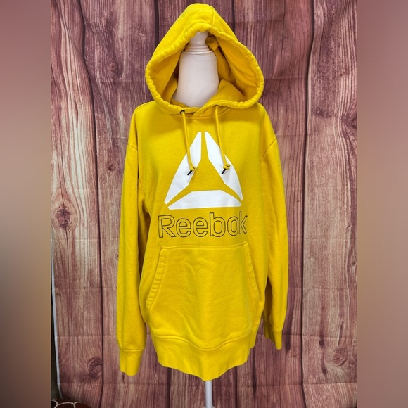 Reebok gold white kangaroo pocket hoodie long sleeve cotton sweatshirt size M - Picture 3 of 17